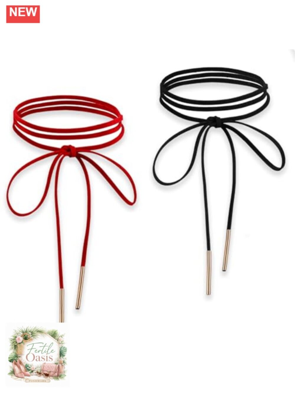 Velvet Choker Necklace Set with Bow Tie and Gold Tips - 2 Pack Gothic Accessory